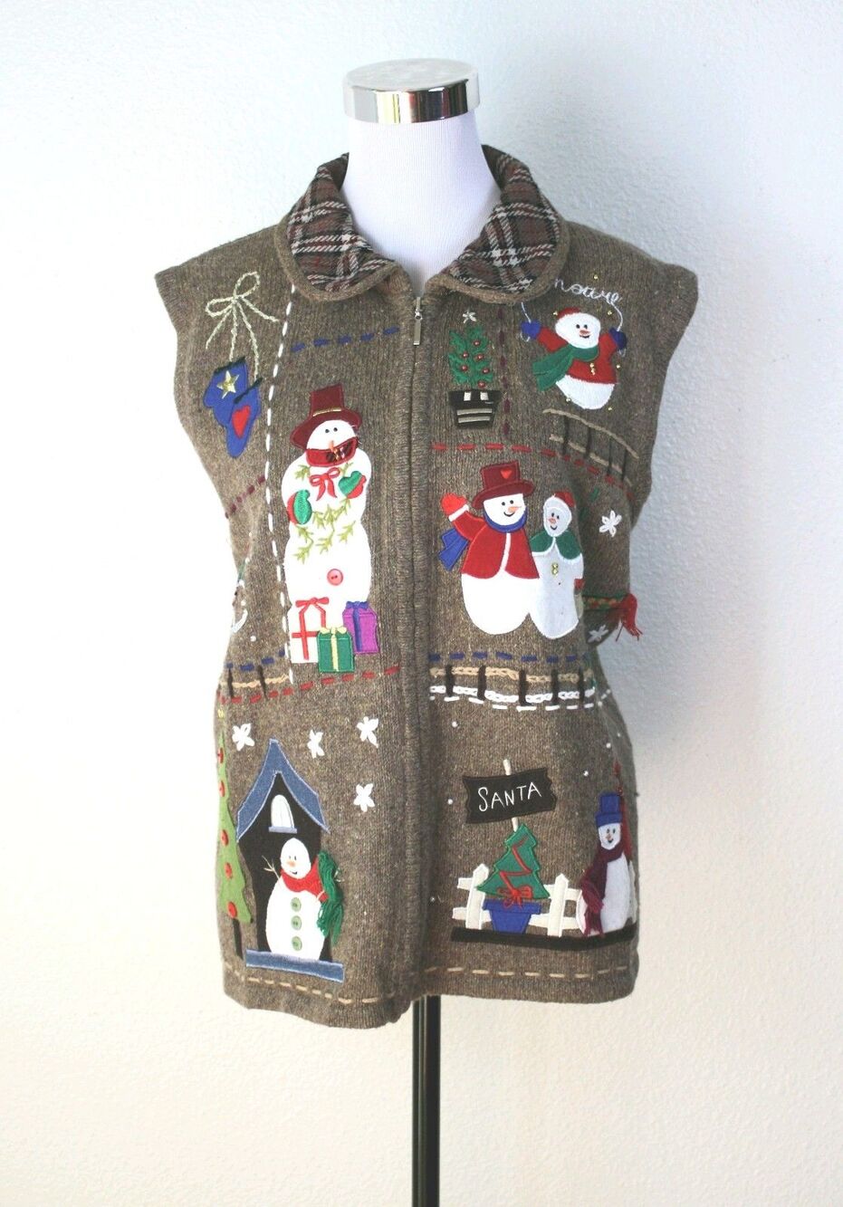 VTG Designers Originals Studio Knit Christmas Vest Sz XL Embroidered Applique 03